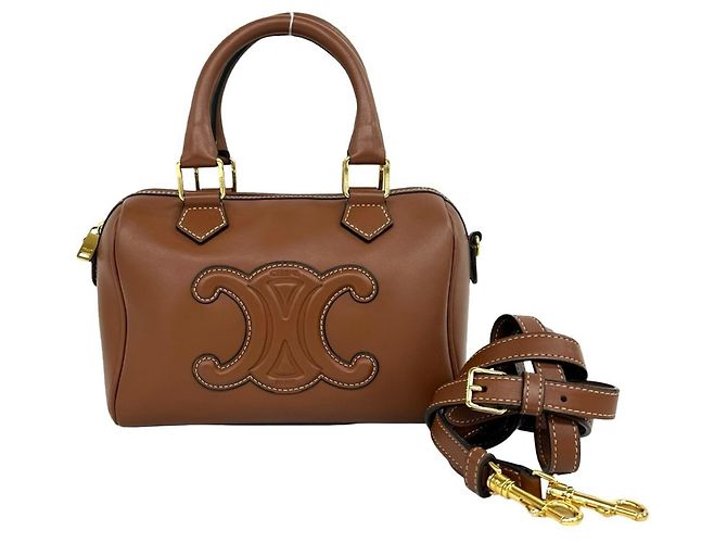 Céline Celine Sac Mini Boston en Cuir Triomphe Marron