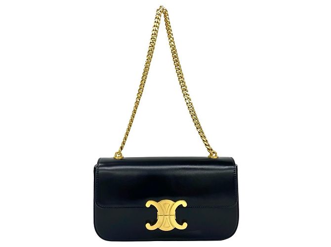 Céline Borsa Mini Semi One Shoulder in pelle con catena e logo Triomphe Celine Claude Nero