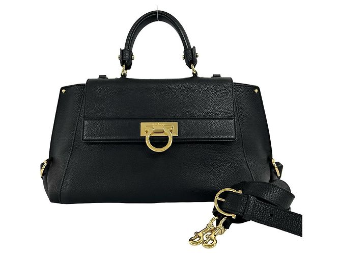 Bolsa de couro Salvatore Ferragamo com ferragens Gancini Preto