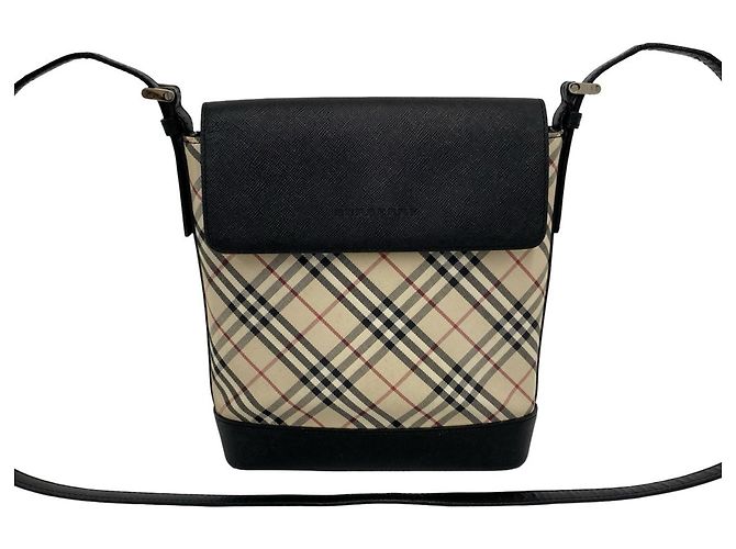 Mini borsa a tracolla Burberry Nova Check Pattern Nero Beige
