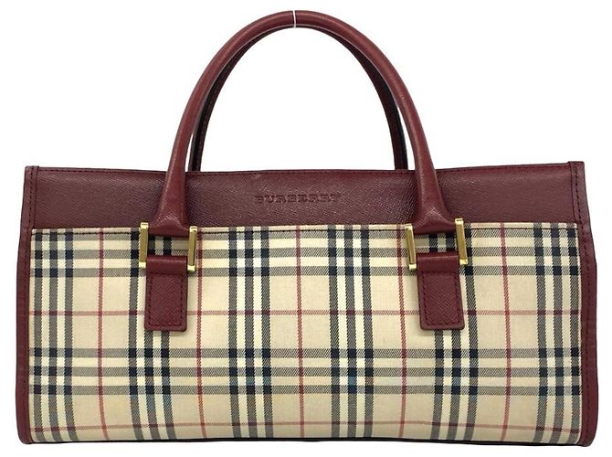 Bolsa Burberry Nova Check em lona e couro Bege Bordeaux