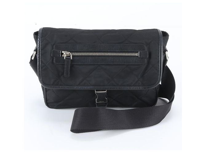 Borsa a tracolla in pelle e nylon Tessuto con logo triangolare Prada Nero