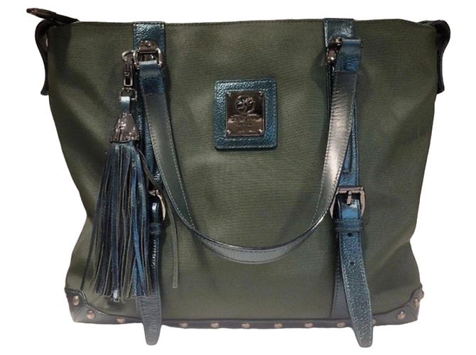 Autre Marque Mala de mão Piero Guidi Linea Bold em pele e tecido técnico - Verde Verde escuro