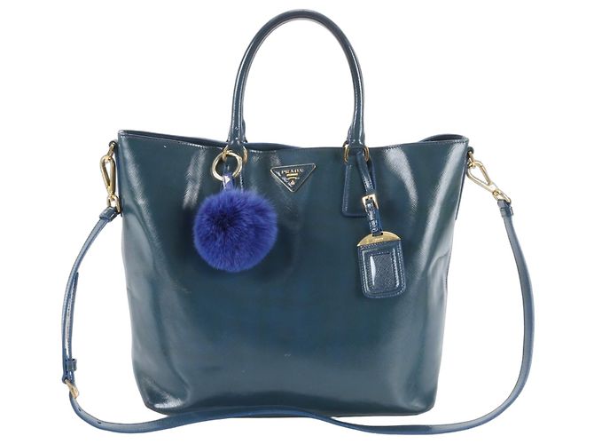 Bolso de hombro/Bolso tote Prada de piel Saffiano con logo triangular Azul Verde