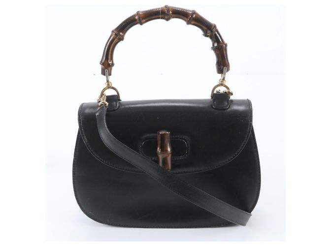 Bamboo Bolsa de Ombro 2-Way em Couro e Bambu Gucci Preto