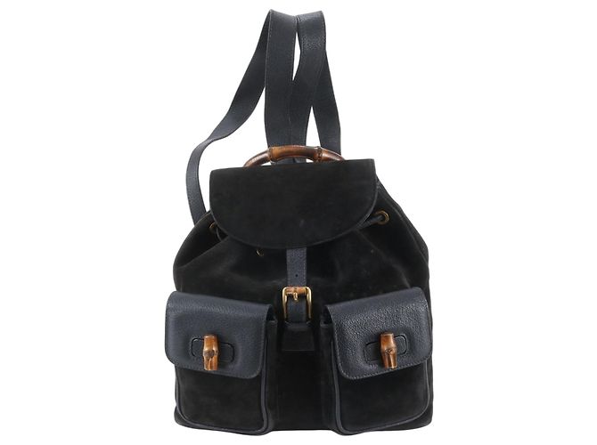 Gucci Old Bamboo Leder-Rucksack Schwarz