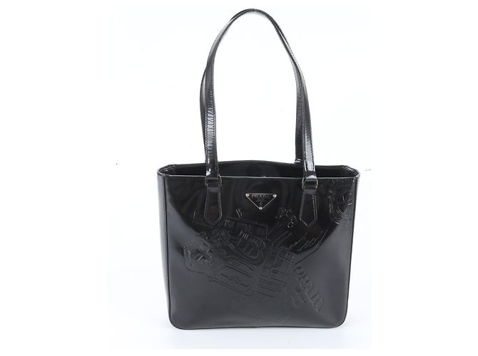 Prada Leder-Tote-Bag mit Dreiecks-Logo Schwarz