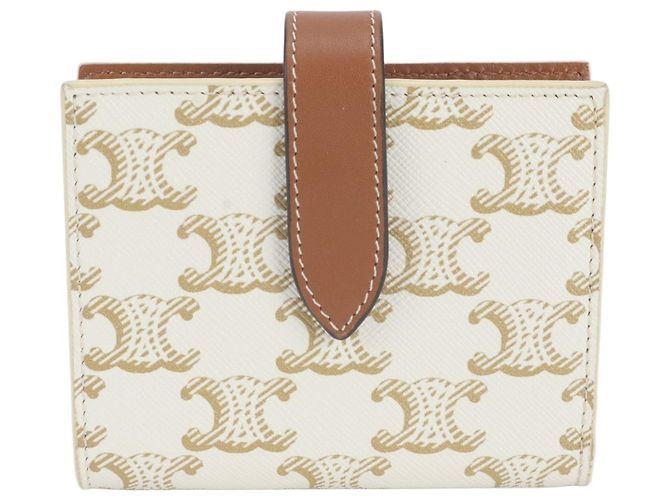 Céline Celine Triomphe Canvas Small Strap Wallet Brown Eggshell