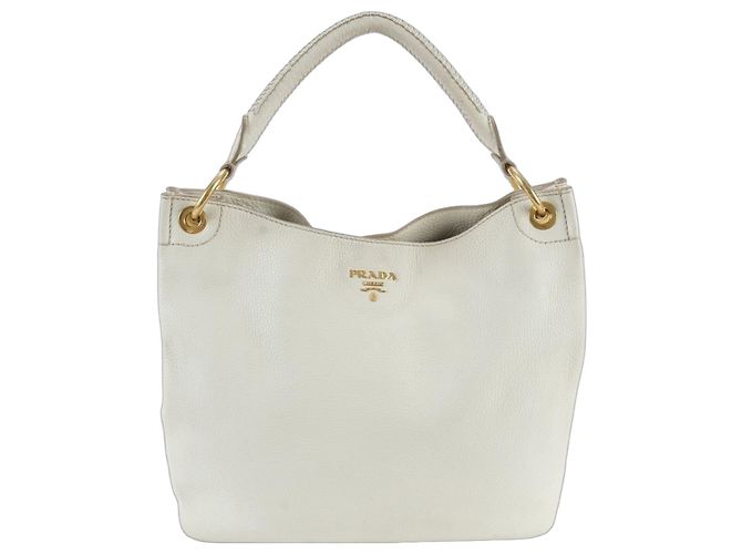 Saco Tote de Ombro Prada em Couro Vitello Daino Branco