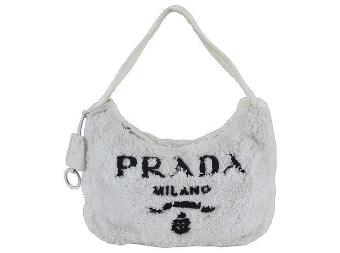 Tote Bolsa de Ombro Prada Re-Edition 2000 em Couro e Terry Branco