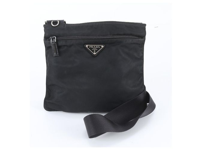 Borsa a tracolla in pelle e nylon Tessuto con logo triangolare Prada Nero