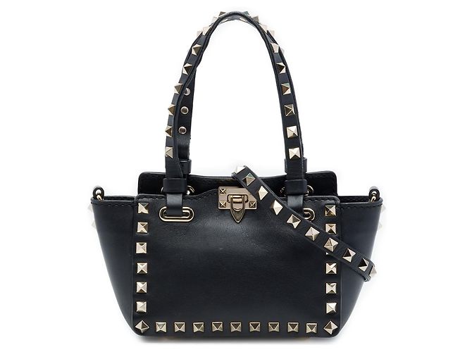 Borsa Trapeze Rockstud in micro pelle nera Valentino Nero