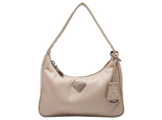 Bolsa de Ombro Prada Mini Tessuto Re Edition 2000 Bege