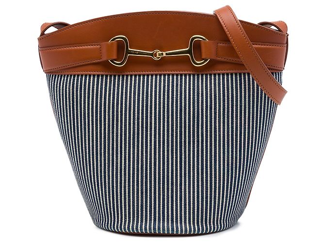 Céline Borsa secchiello Celine Crecy in tela a righe blu Blu navy