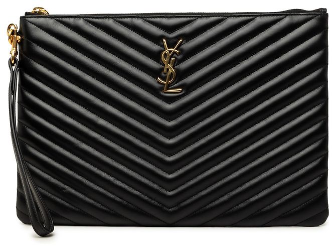 Autre Marque Portadocumenti Cassandre Saint Laurent in pelle di vitello chevron nera Nero