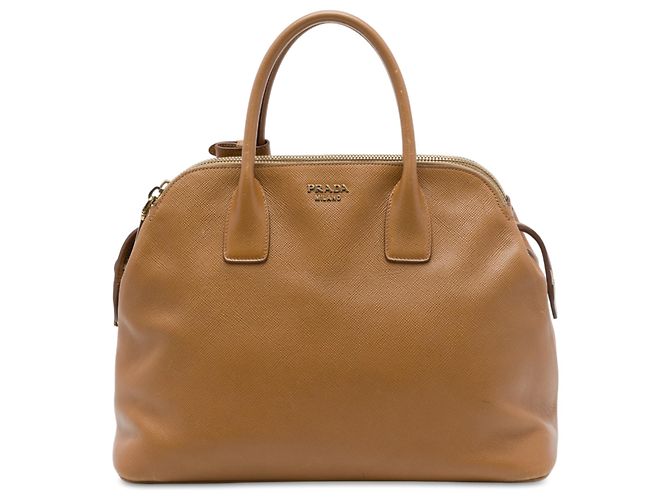 Borsa Tote Dome Prada in Saffiano Marrone con Tripla Zip Caramello