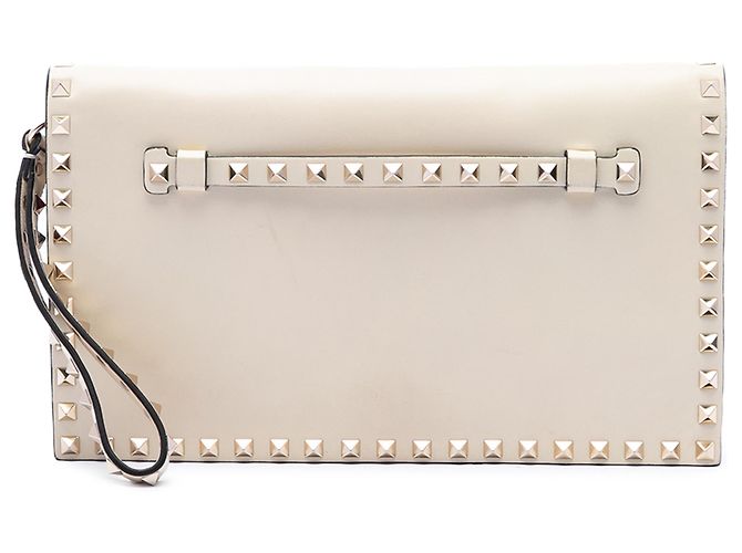 Clutch con solapa Rockstud de piel blanca Valentino Blanco