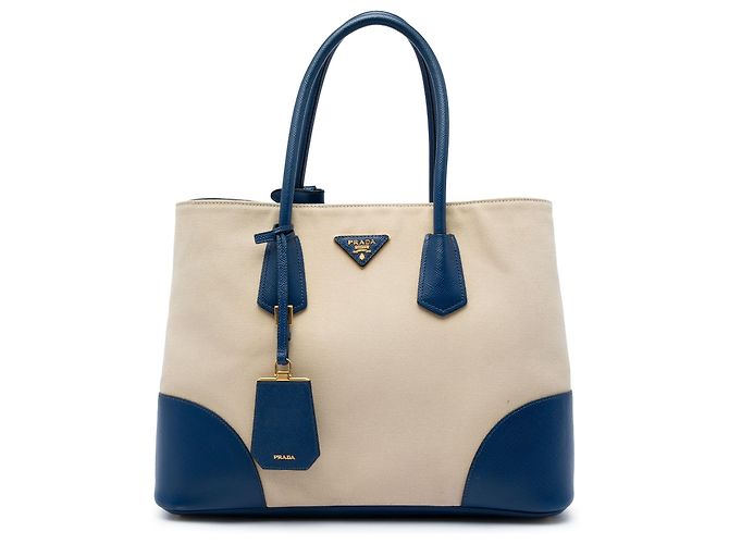 Prada Sac à main double Large Canapa et Saffiano Beige