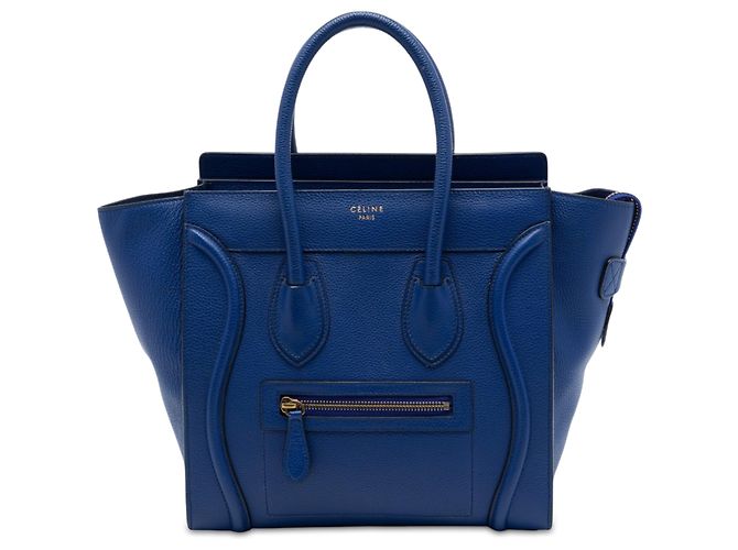 Céline Celine Bolsa Luggage Micro em couro de bezerro granulado azul