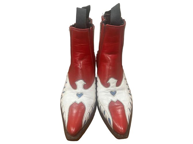 Mexicana Botas Western Vermelhas e Brancas Branco Vermelho