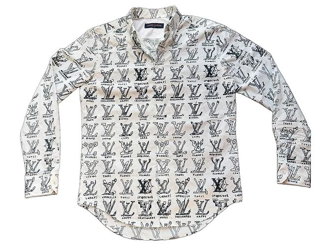 Camicia Louis Vuitton stampa Monogram Doodle Nero Bianco