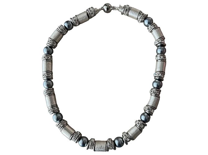 Autre Marque Collana HYPSO Paris perle grigie e argentate Argento Grigio