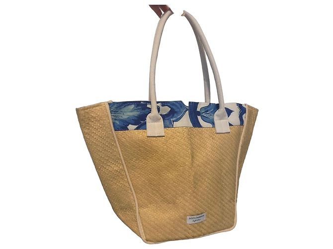 Bolso tote de paja Dolce & Gabbana Blanco Azul