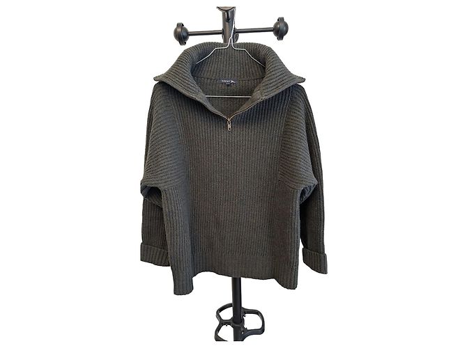 Soeur dunkelgrüner Woll-Trucker-Pullover