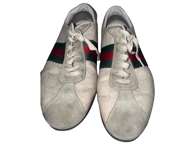 Gucci Monogram Leder-Sneaker Weiß Rot Grün