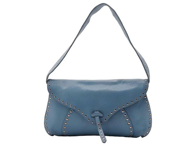 Autre Marque Borsa a tracolla in pelle blu con borchie