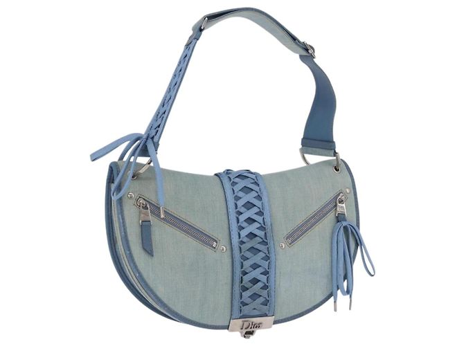Borsa a Tracolla Christian Dior Admit It Denim Blu Chiaro Argento Auth 201218V