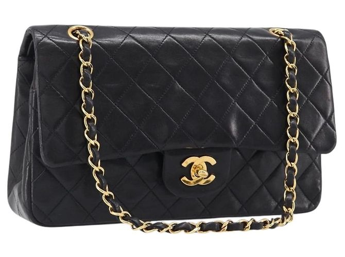 Borsa a tracolla CHANEL Chain Matelasse 25 in pelle d'agnello nera e oro CC Auth 200477SAM Nero D'oro