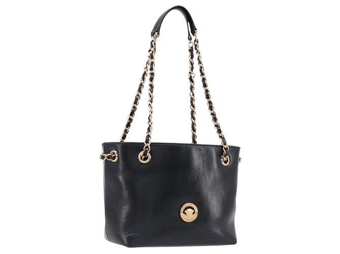 Borsa a tracolla con catena VERSACE in pelle nera e oro Auth 200692V Nero D'oro