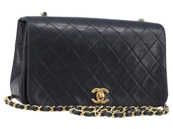 Borsa a tracolla CHANEL Chain Matelasse in pelle d'agnello nera e oro CC Auth 200435V Nero D'oro