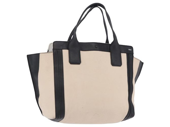 Chloé Bolso Tote Chloe Alison de Piel Ivory Black Auth 203353 Negro Crudo