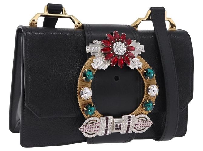 Borsa a tracolla Miu Miu in pelle nera e oro Auth ka6173M Nero
