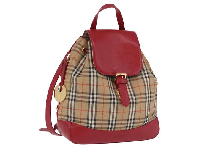Burberrys Nova Check Backpack Canvas Beige Gold Auth 199427V Golden
