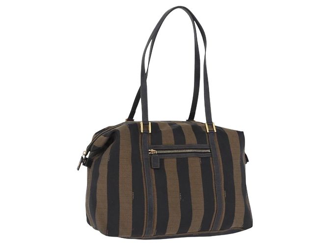 Pequin FENDI Pecan Canvas Tote Bag Braun Schwarz Auth 202984