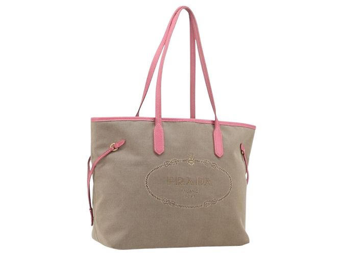 Sac cabas PRADA en jacquard de toile marron doré Auth 200586V