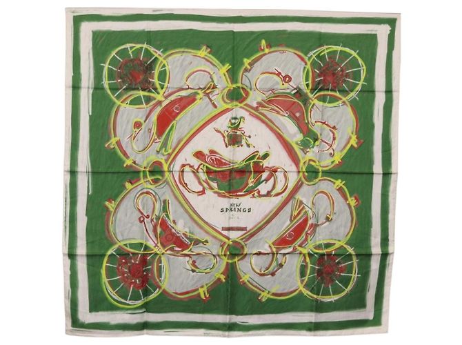 Hermès Foulard HERMES Carre 90 Seta Verde Auth 199724M
