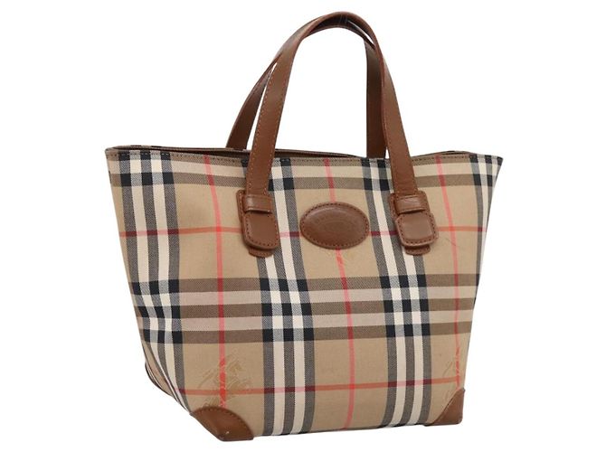 Burberrys Nova Check Handtasche Canvas Beige Gold Auth 202669 Golden