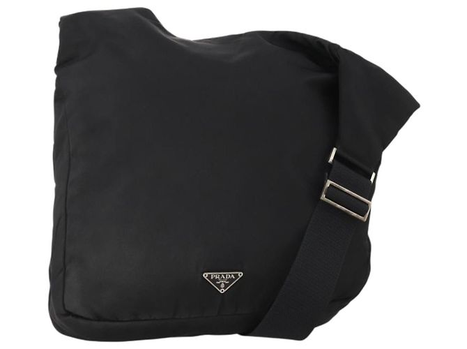 Borsa a tracolla PRADA Nylon Nero Argento Auth 197886