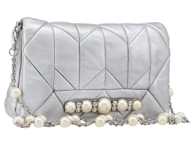 Miu Miu Schultertasche Leder Silber Authentisch 167579A