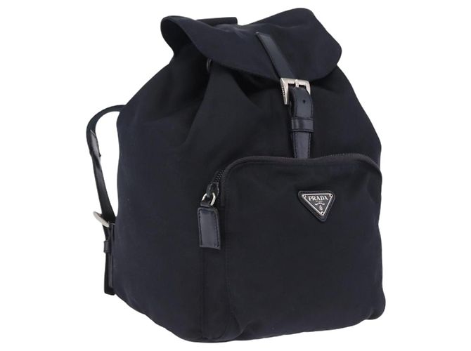 Sac à dos PRADA Nylon Black Silver Auth 199882A Noir Argenté