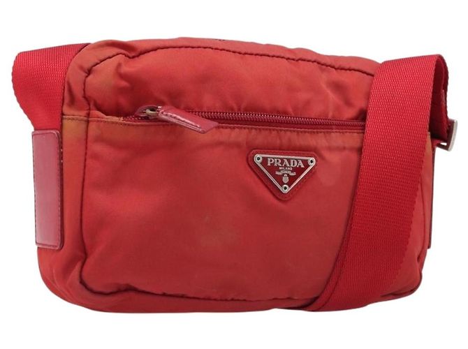 Borsa a Tracolla PRADA Nylon Rosso Argento Auth 201440