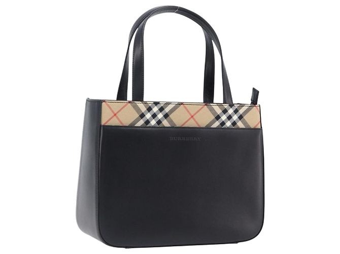 Borsa a Mano BURBERRY Nova Check Pelle Nero Argento Auth 200706V