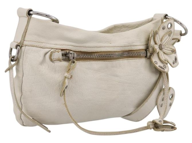 Bolsa de Ombro Miu Miu em Couro Branco Prateado Auth 202884A Prata