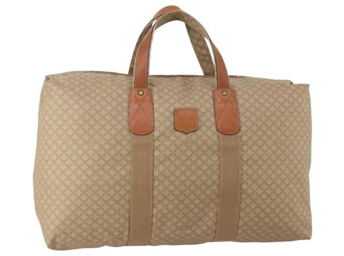 Céline Bolsa Boston CELINE Macadam PVC Couro Bege Tom Dourado Auth 202118