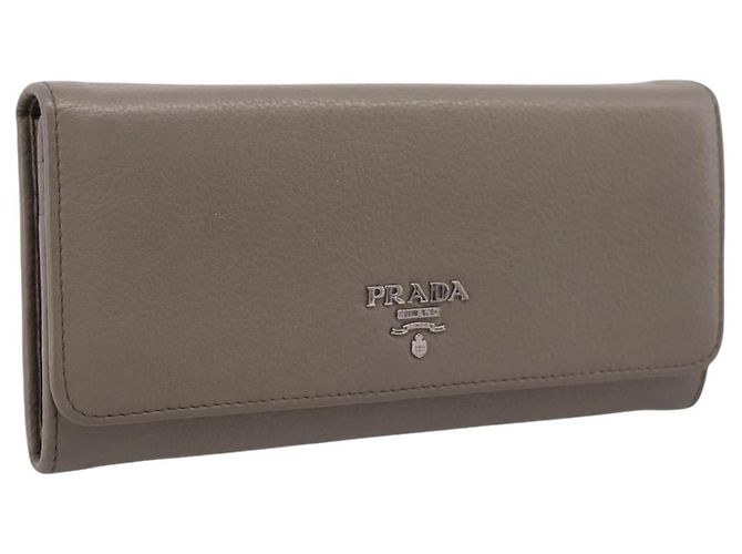 Cartera larga PRADA de piel Beige Silver Auth 203336A Plata