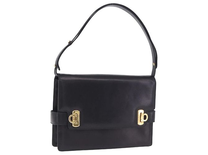 Salvatore Ferragamo Gancini Schultertasche aus Leder Schwarz Gold Auth 202991A Golden